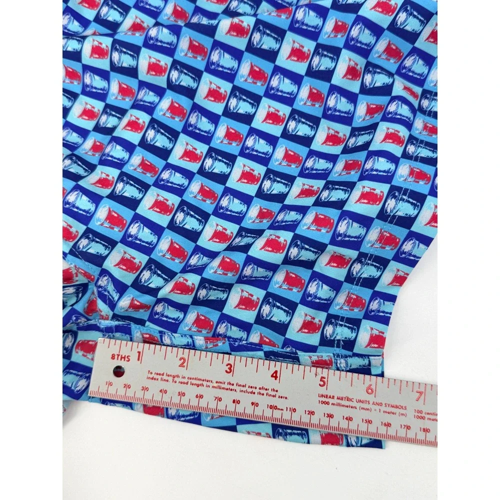 SSCO Mens Blue Red Solo Cup Checkered Swim Shorts Trunks Size Small 6 Inseam